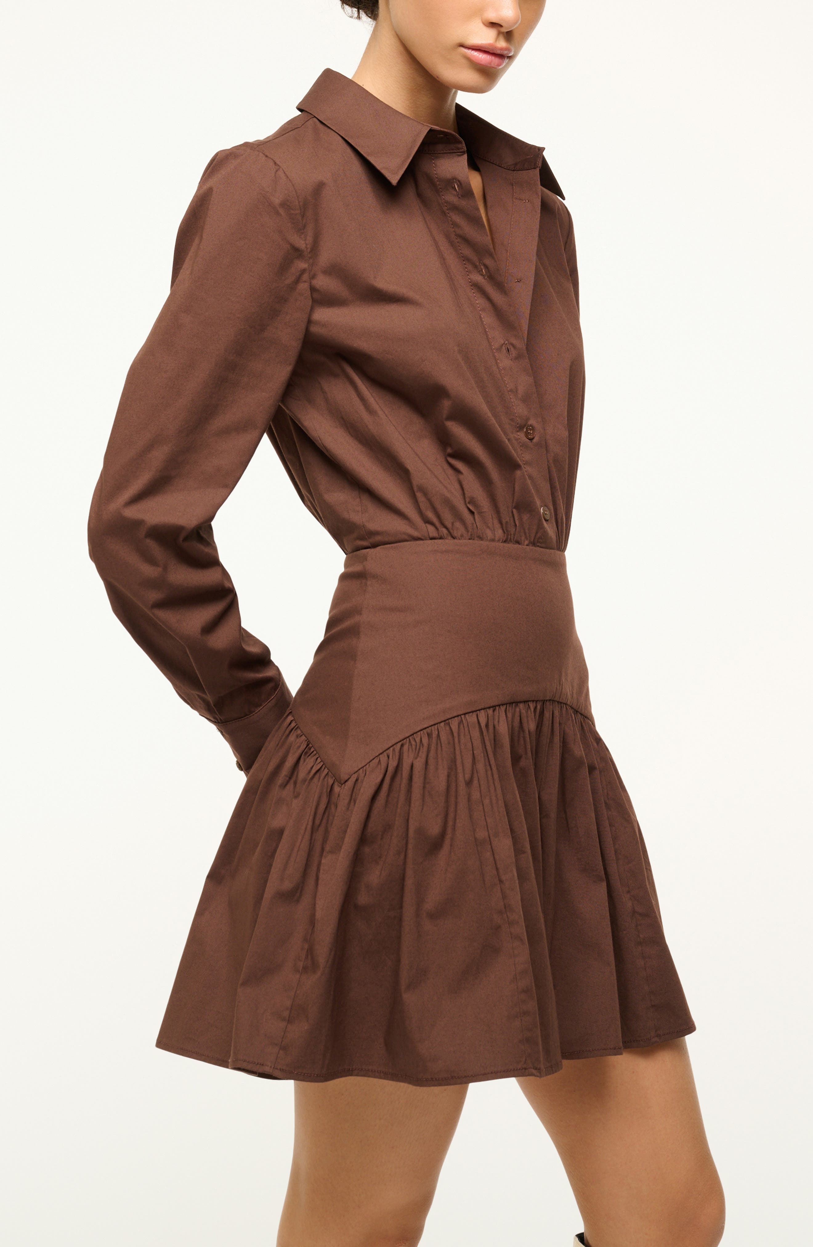 STAUD Rocco Long Sleeve Minidress in Earth at Nordstrom - 4