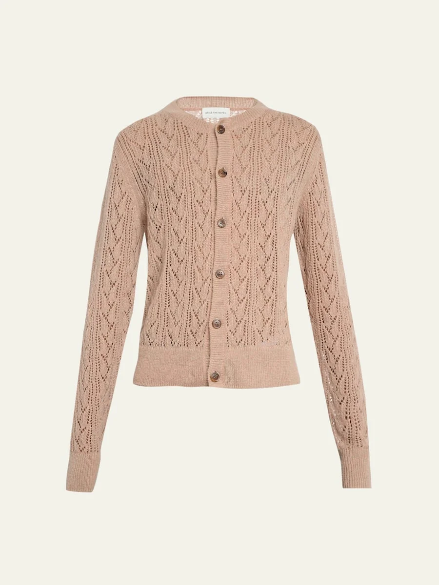 Men's Poly-Blend Openwork Cardigan Sweater - 1