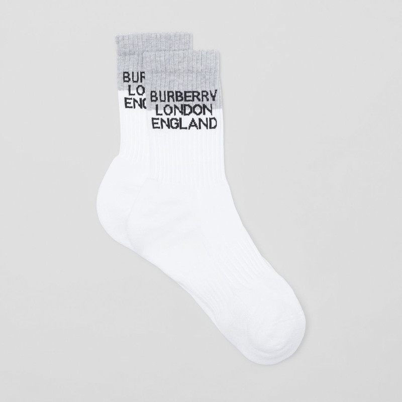 Logo Intarsia Technical Stretch Cotton Socks 4