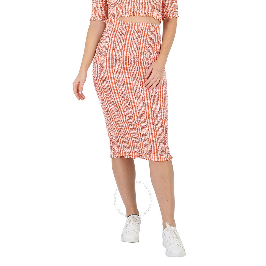 Kenzo Ladies Medium Orange Check Ruched Midi Skirt - 3