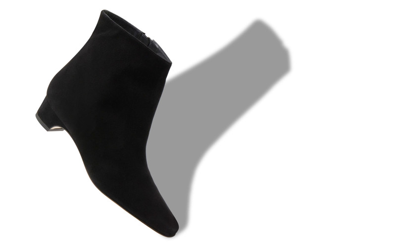 Manolo Blahnik Black Suede Block Heel Ankle Boots outlook