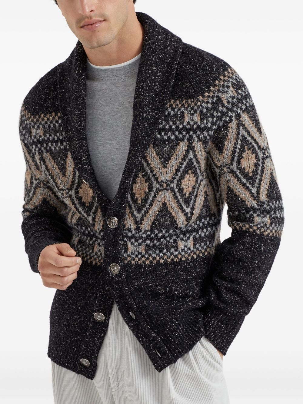shawl-collar patterned cardigan - 3