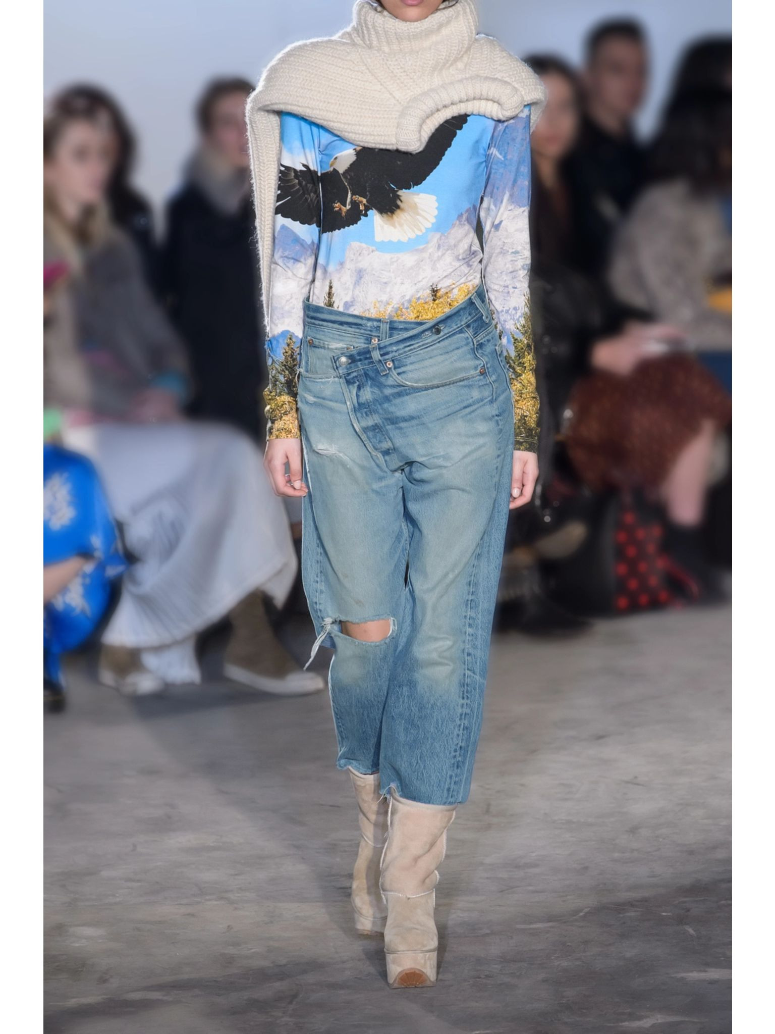 Crossover asymmetric distressed high-rise wide-leg jeans Mid denim - 5