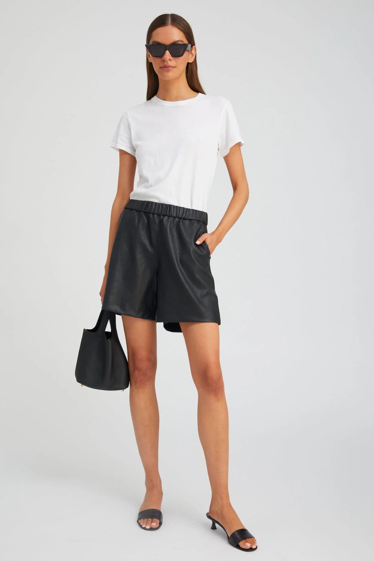 BLACK LEATHER CULOTTE SHORTS - 1