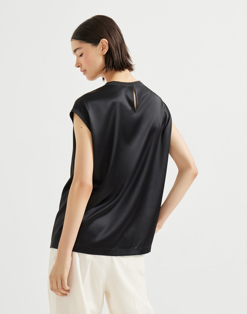 Brunello Cucinelli Stretch silk satin T-shirt with monili outlook