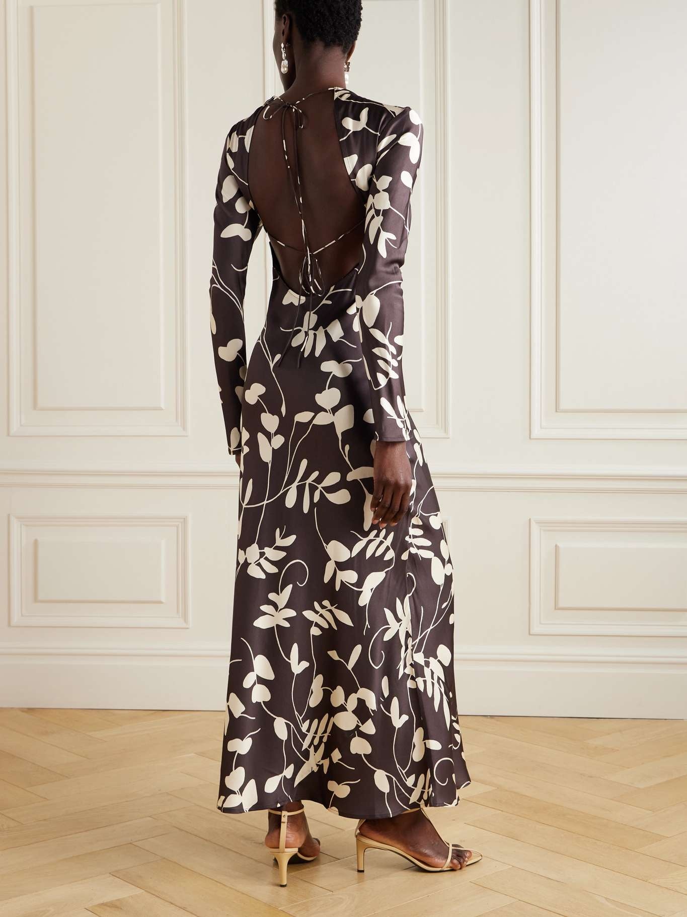 Faroe open-back printed satin maxi dress Chocolate - 3