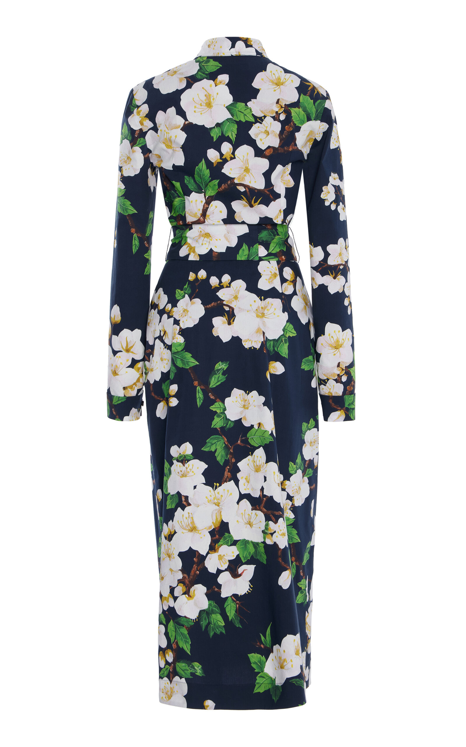 Tie-Detailed Cotton Poplin Midi Dress navy - 2