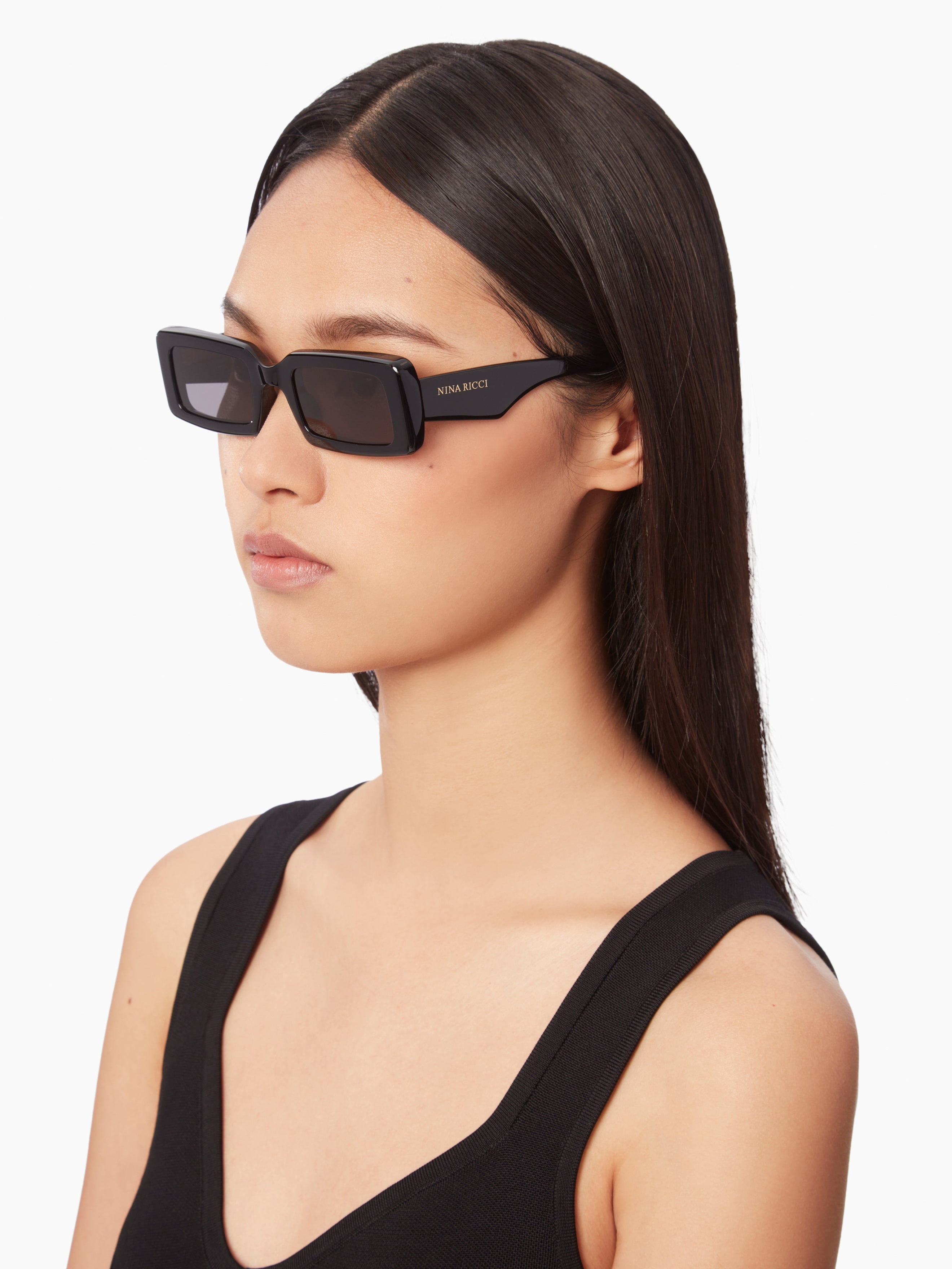 Waves rectangular shiny black Sunglasses - 3