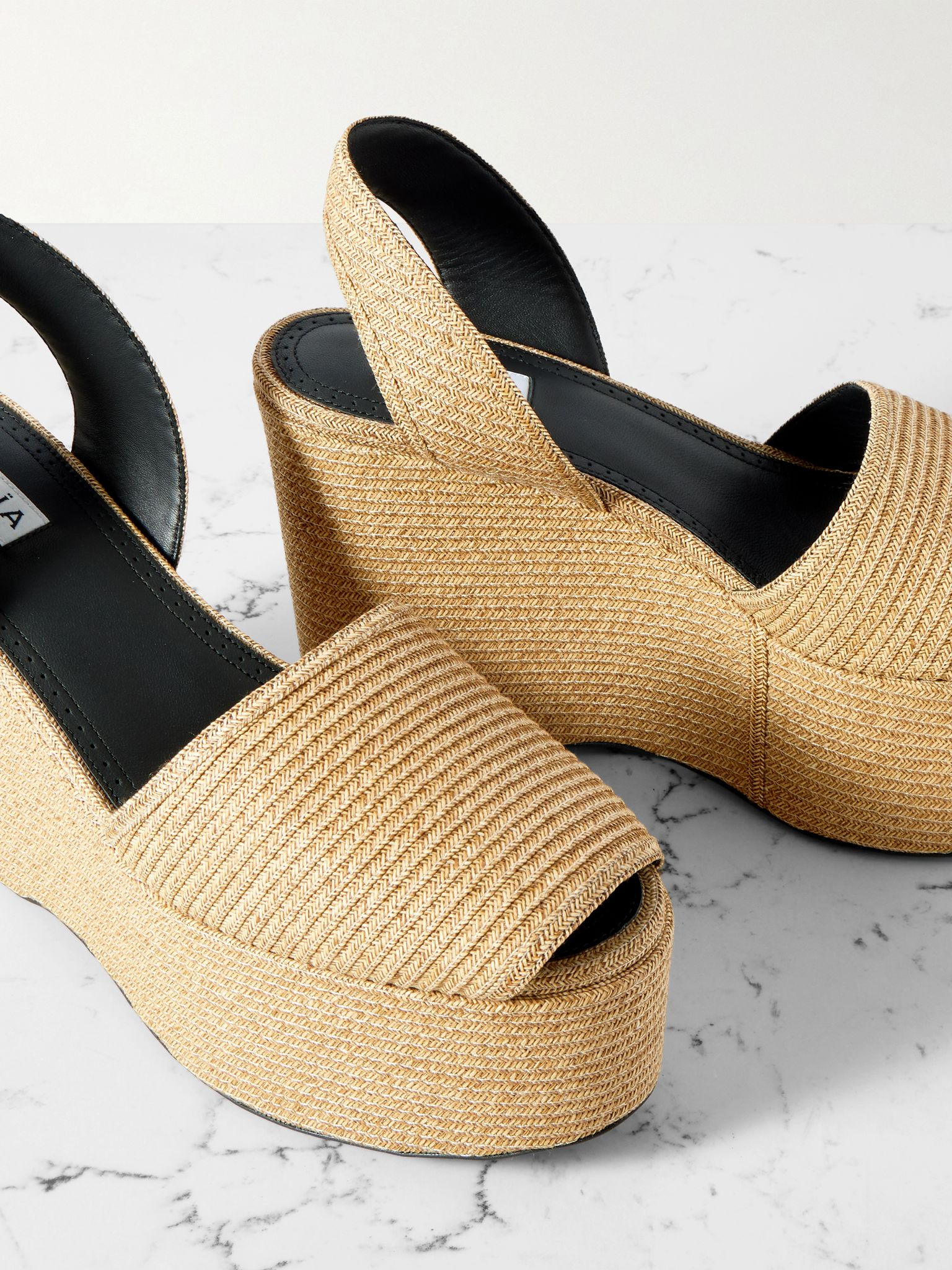 Straw slingback platform wedge sandals Beige - 4