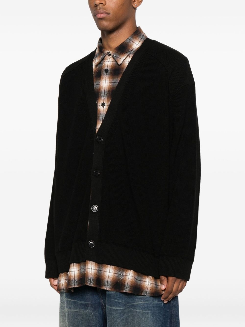 button-front plaid-layered cardigan - 3