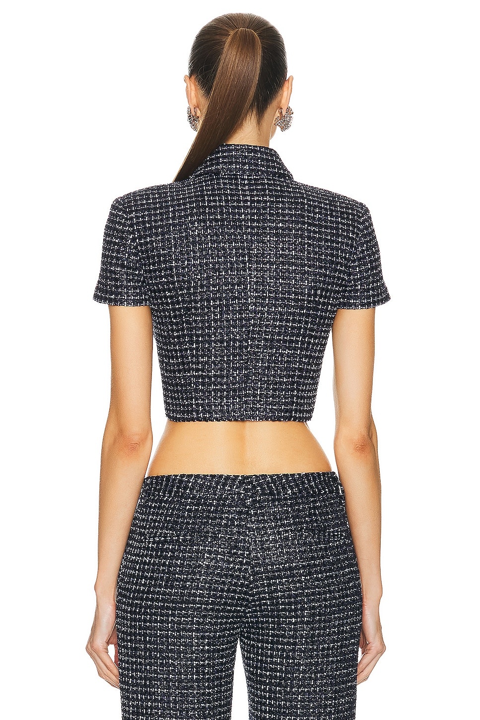 Sequin Checked Tweed Cropped Jacket - 3