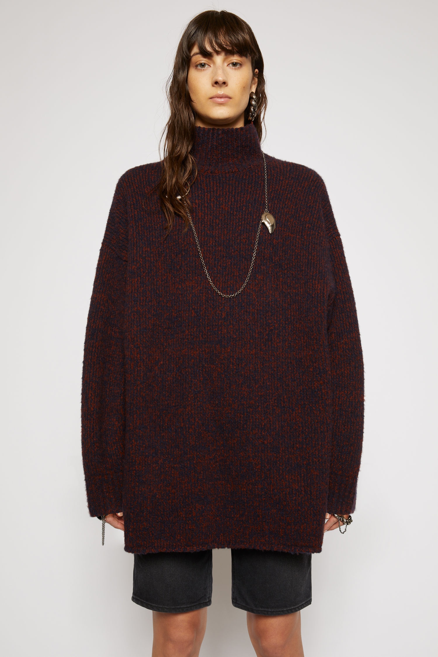 High-neck melange sweater navy/rust - 2