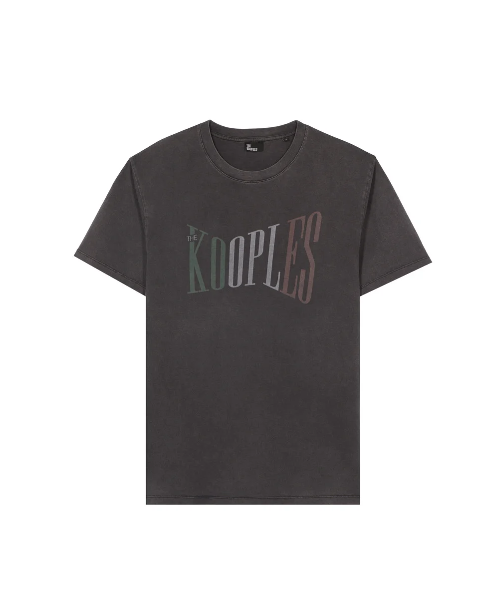 THE KOOPLES BLACK T-SHIRT WITH FADED SCREEN PRINT - 1