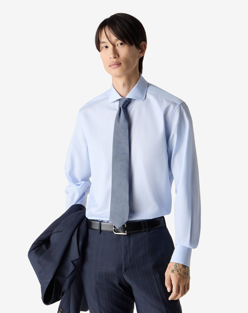 CORNELIANI Cotton poplin shirt with white and light Blue micro stripes outlook