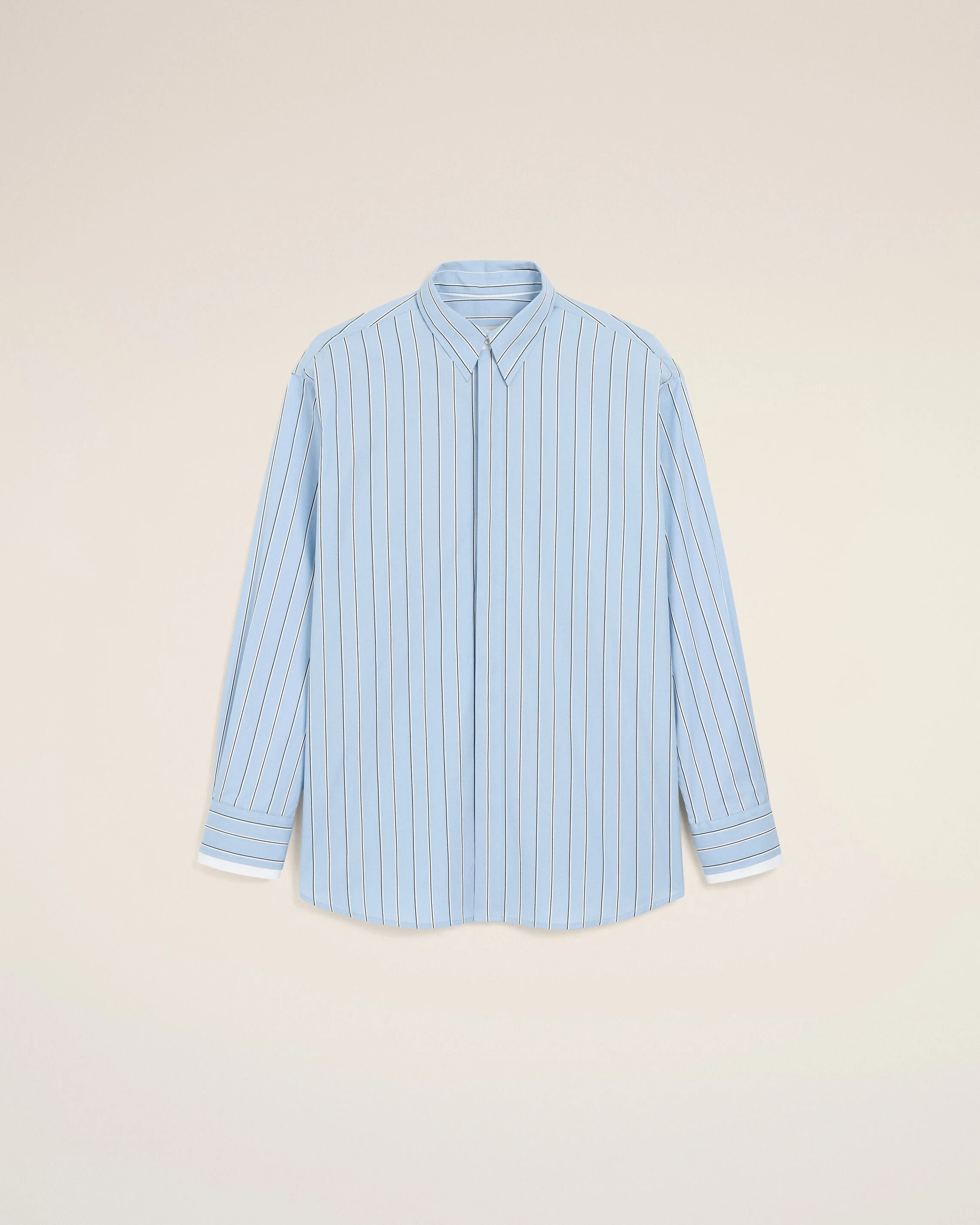 BLUE LARGE STRIPED COTTON SHIRT WITH REMOVABLE COLLAR - 1