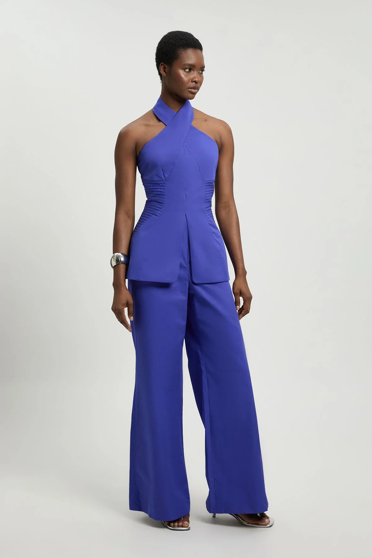 Petite Tailored Cotton Sateen Halter Jumpsuit - 1