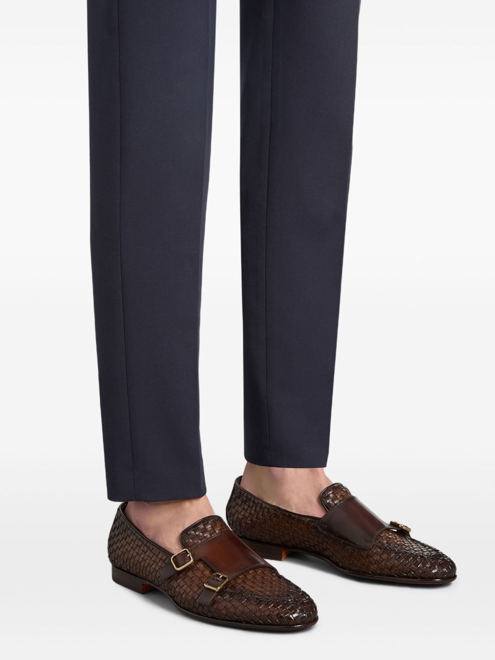 woven leather monk shoes - 6