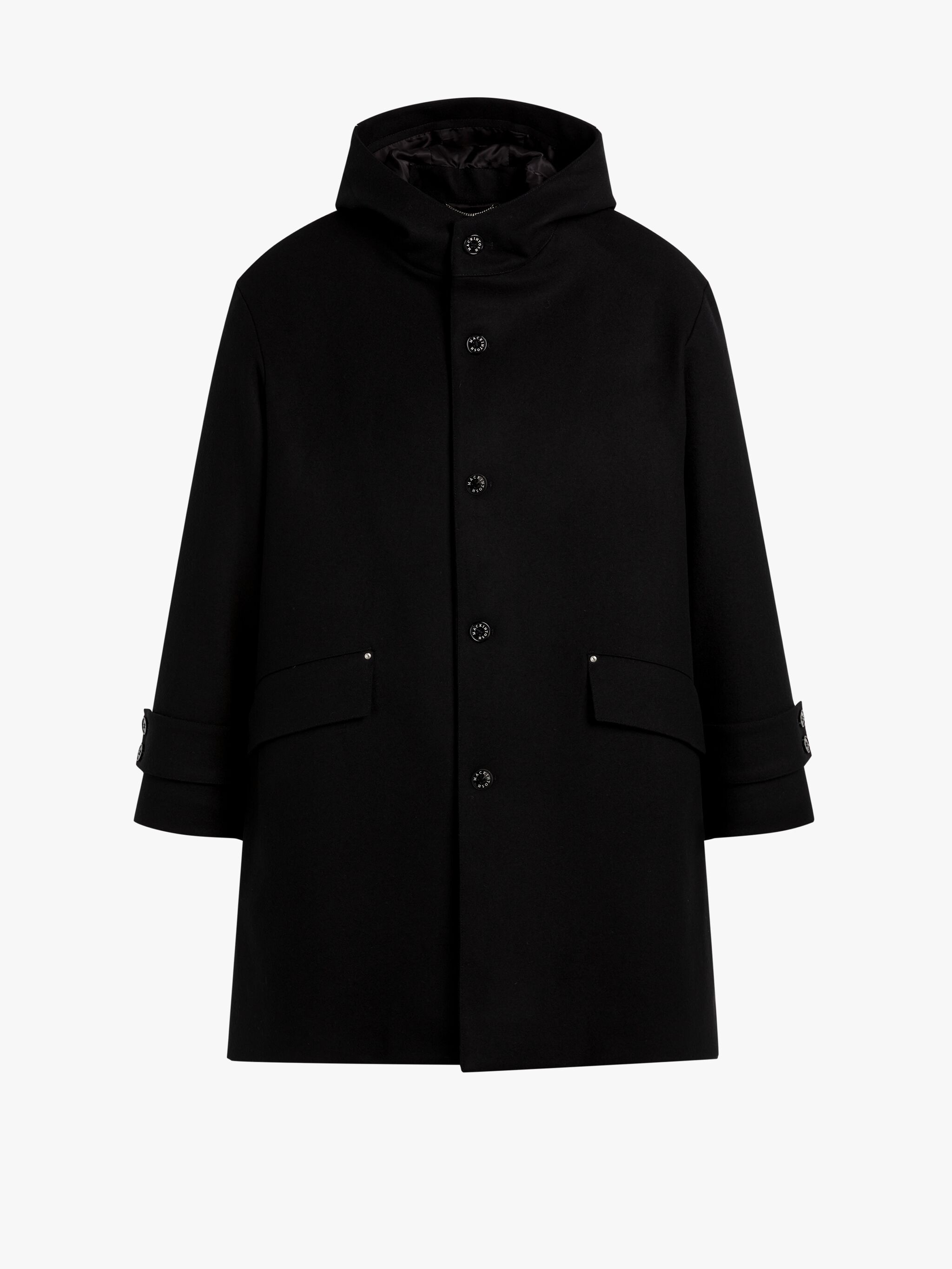 HUMBIE HOOD BLACK WOOL OVERCOAT - 1