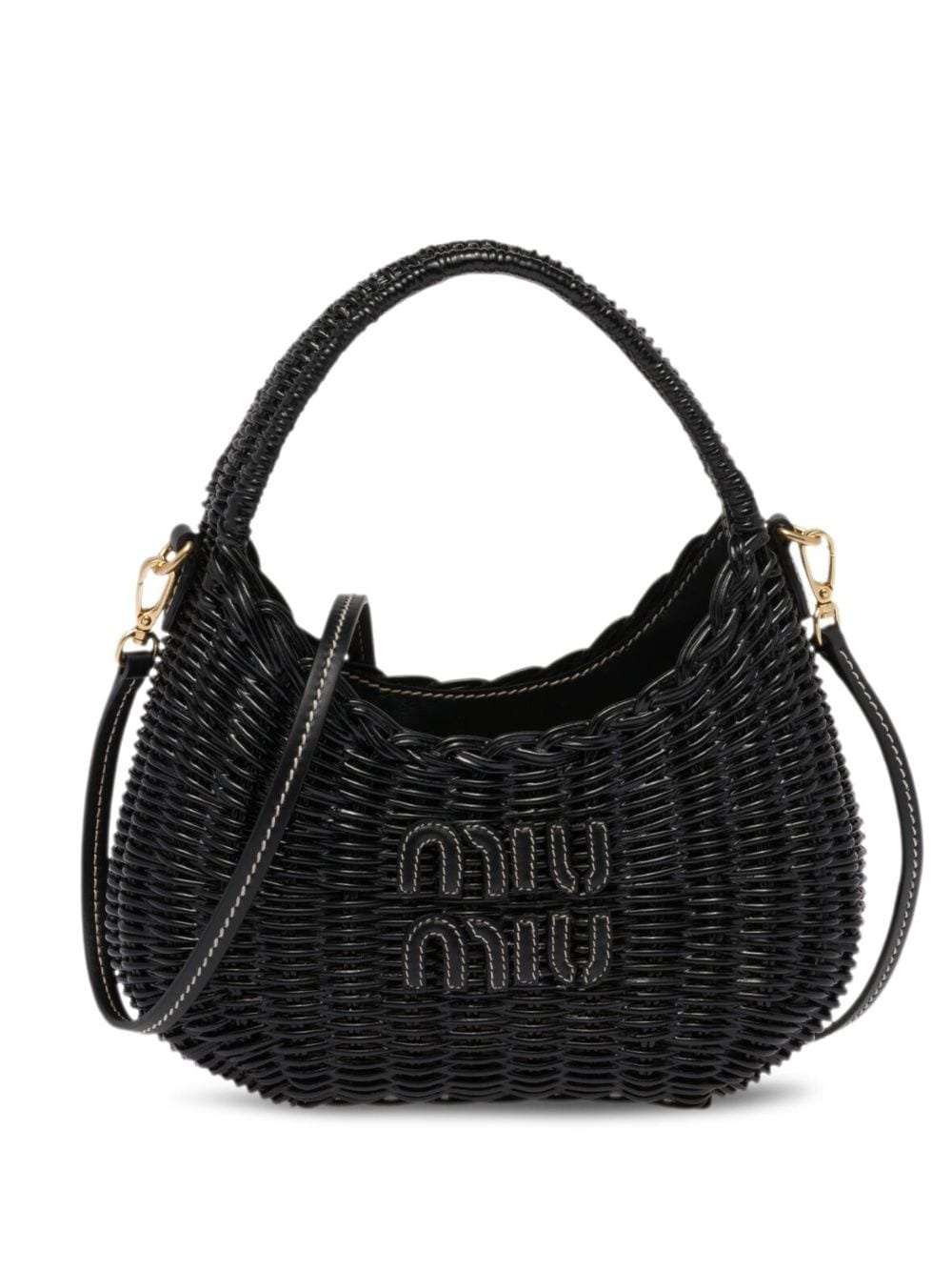 Miu Wander wicker shoulder bag - 1