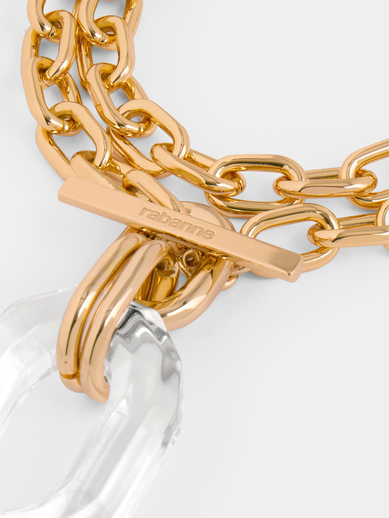 GOLD DOUBLE CHAIN XL LINK NECKLACE WITH GLOSSY PENDANT 3