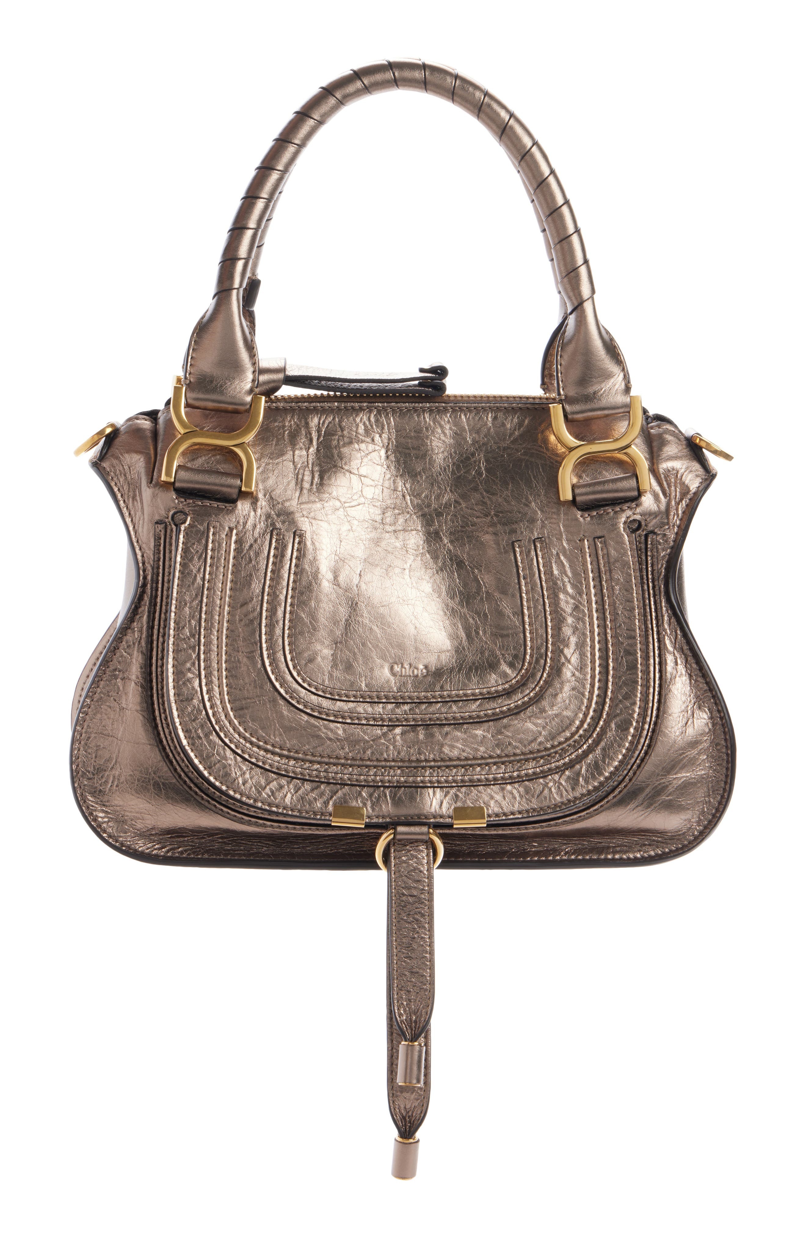 Chloé Small Marcie Metallic Leather Satchel in 074 Shiny Grey at Nordstrom - 1