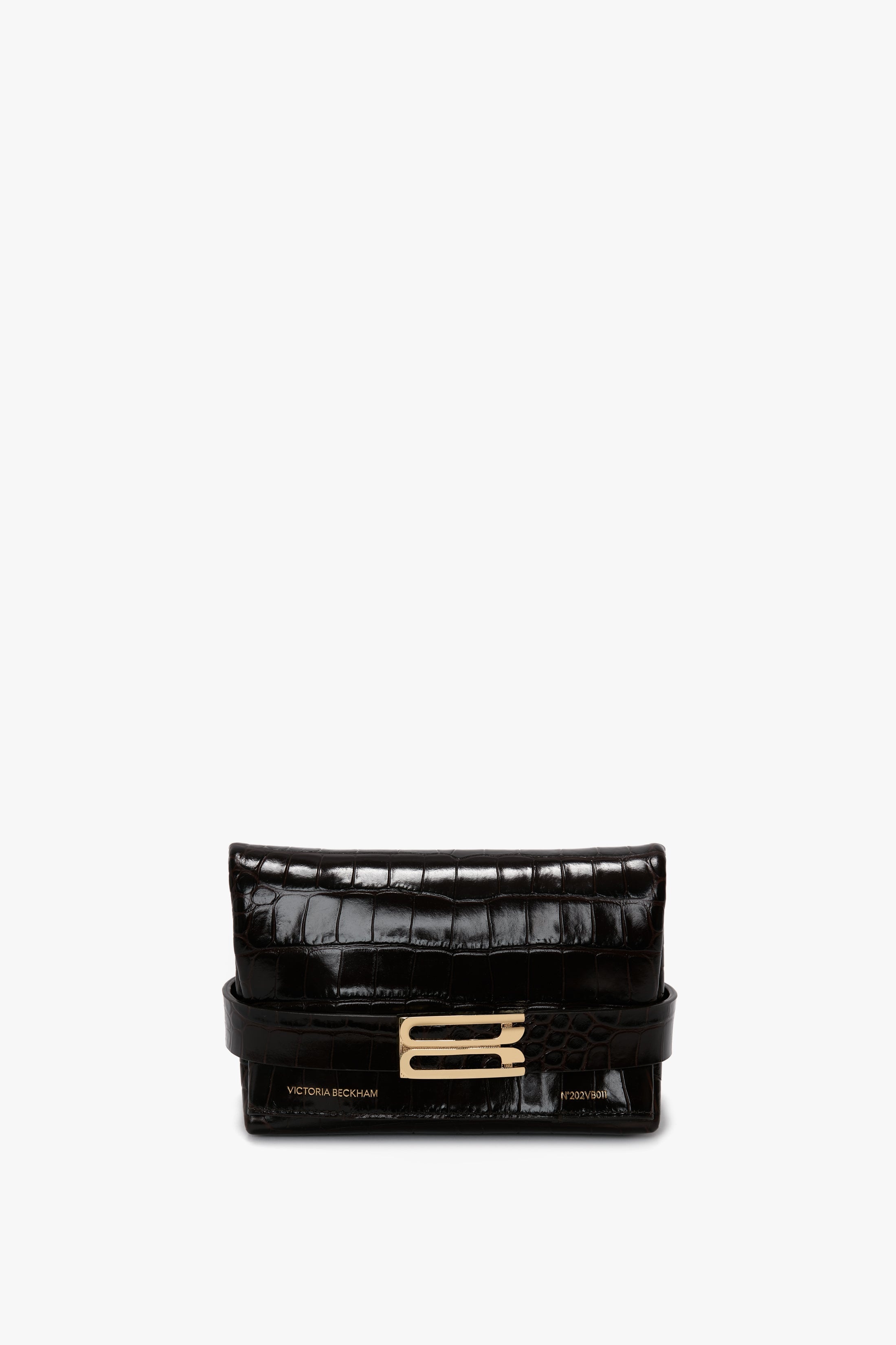 Mini B Pouch In Croc Effect Espresso Leather - 2