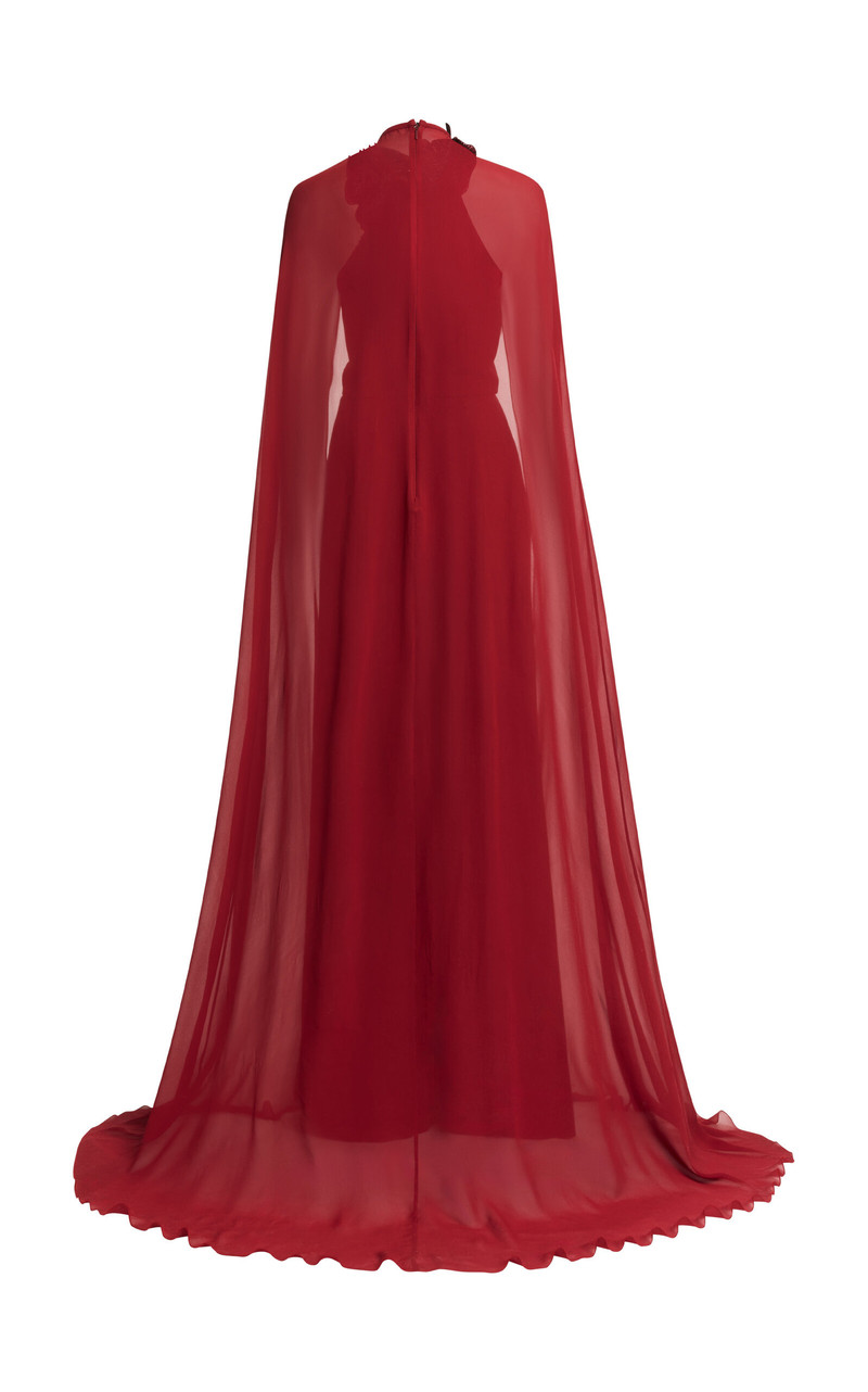 Embelished Cape-Sleeve Cady Jumpsuit red 3