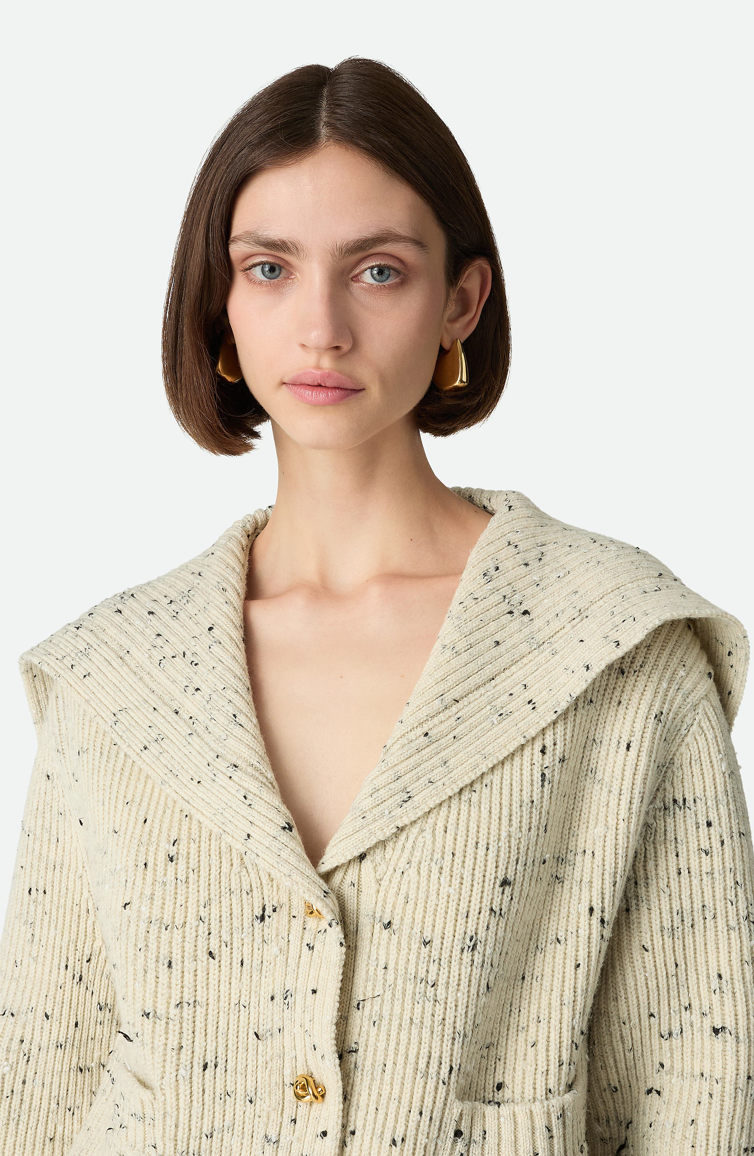 Bottega Veneta Knot Button Wool Blend Rib Cardigan in 9317 Dove at Nordstrom - 4