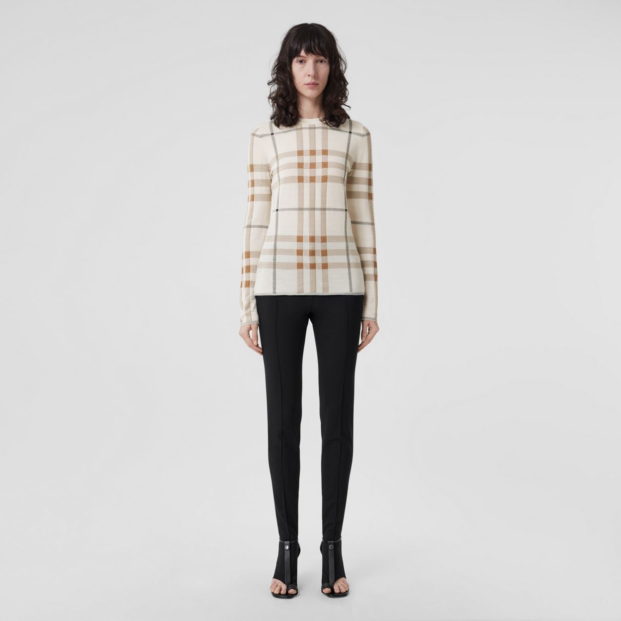 Check Intarsia Wool Silk Blend Sweater - 5