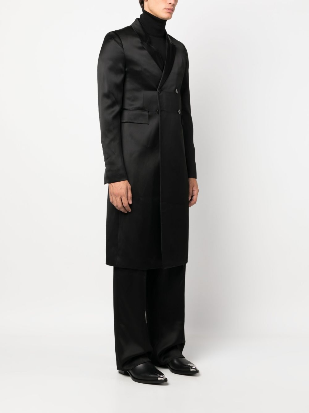 double-breasted satin-finish midi coat - 3