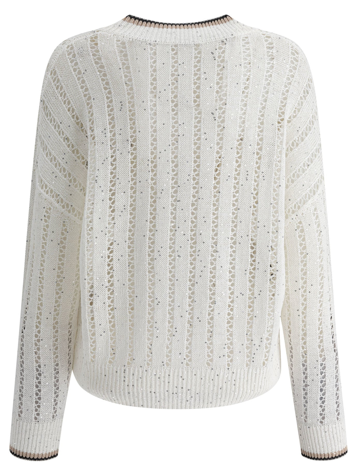 Brunello Cucinelli Women "Daxxling Ribbed Net" Sweater In Linen - 2