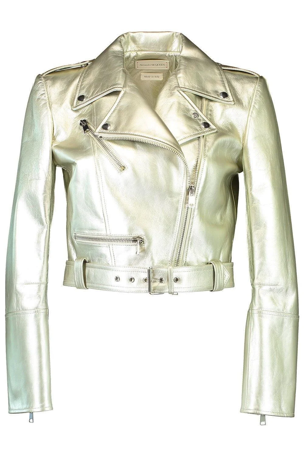 Cropped Biker Jacket - Champagne - 1