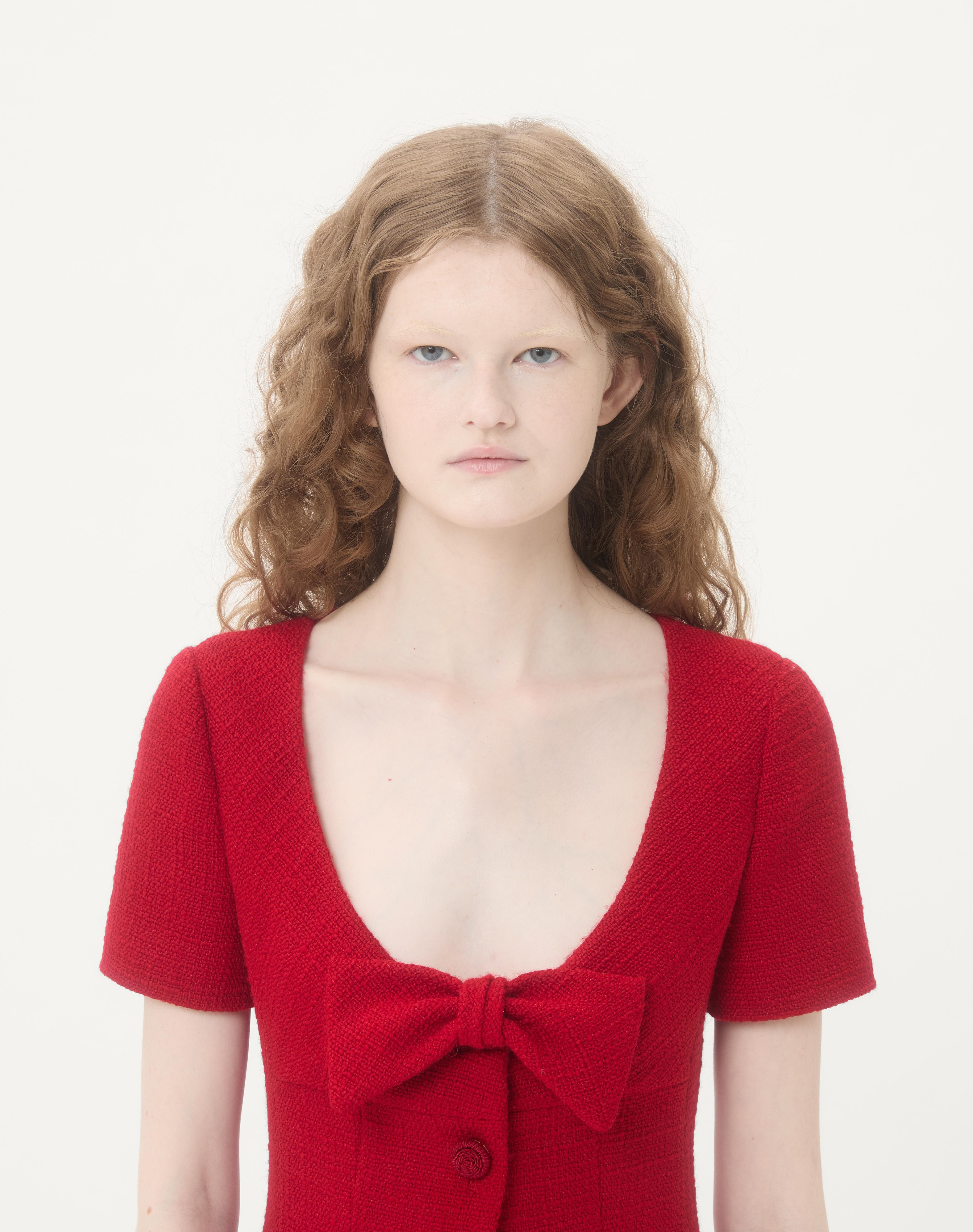 SHORT DRESS IN PLAIN WOOL TWEED - 4