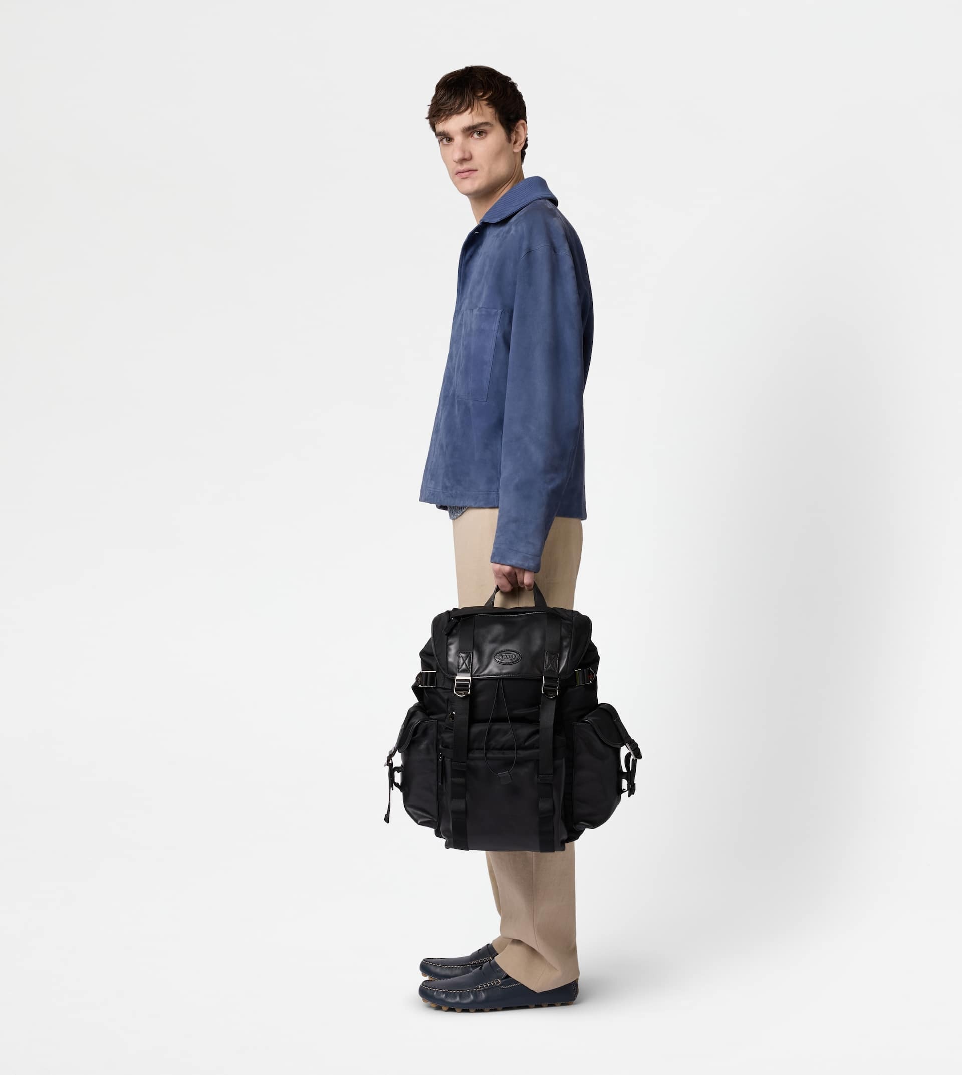 BACKPACK IN FABRIC AND LEATHER MEDIUM - BLACK - 7