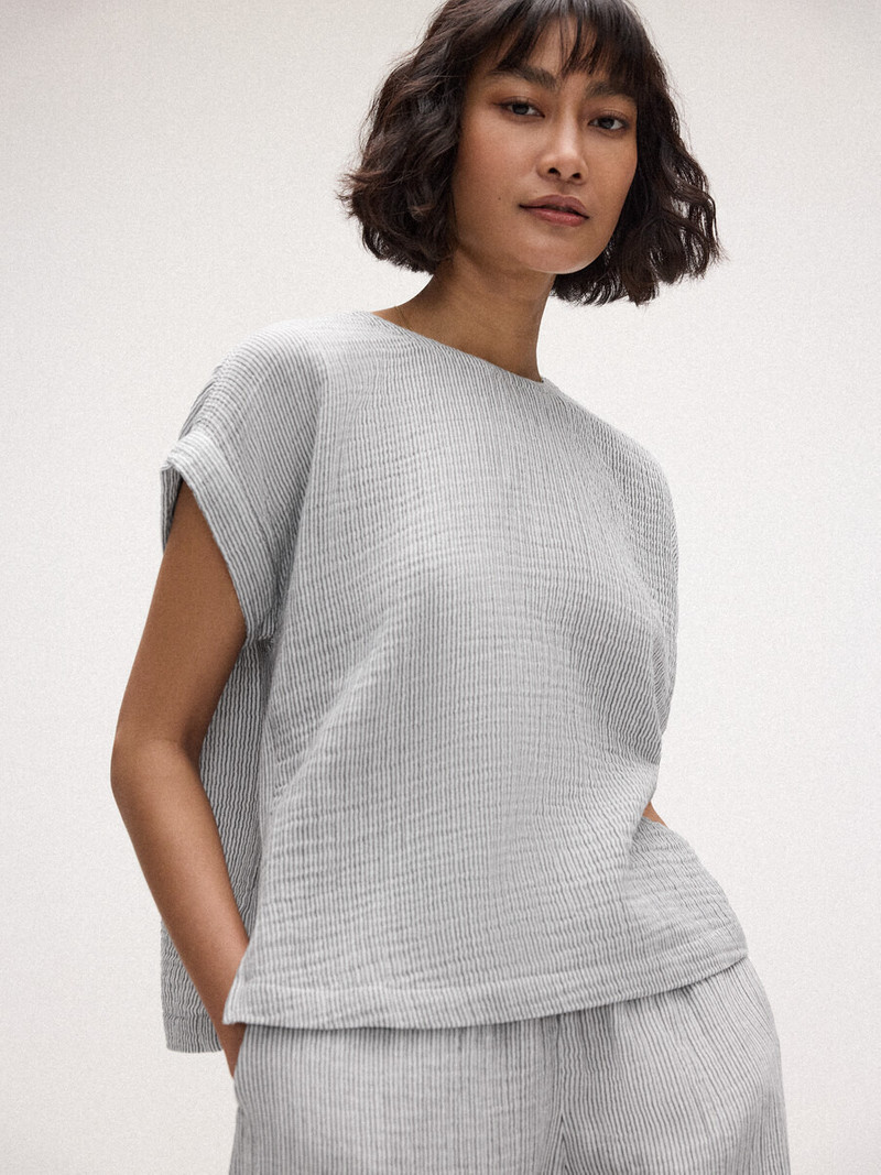 Striped Organic Cotton Gauze Square Top 7