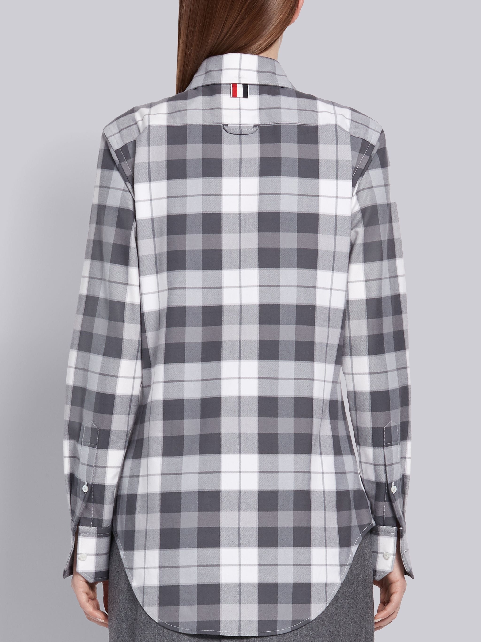 Medium Grey Flannel Tartan Check Long Sleeve Round Collar Shirt - 4