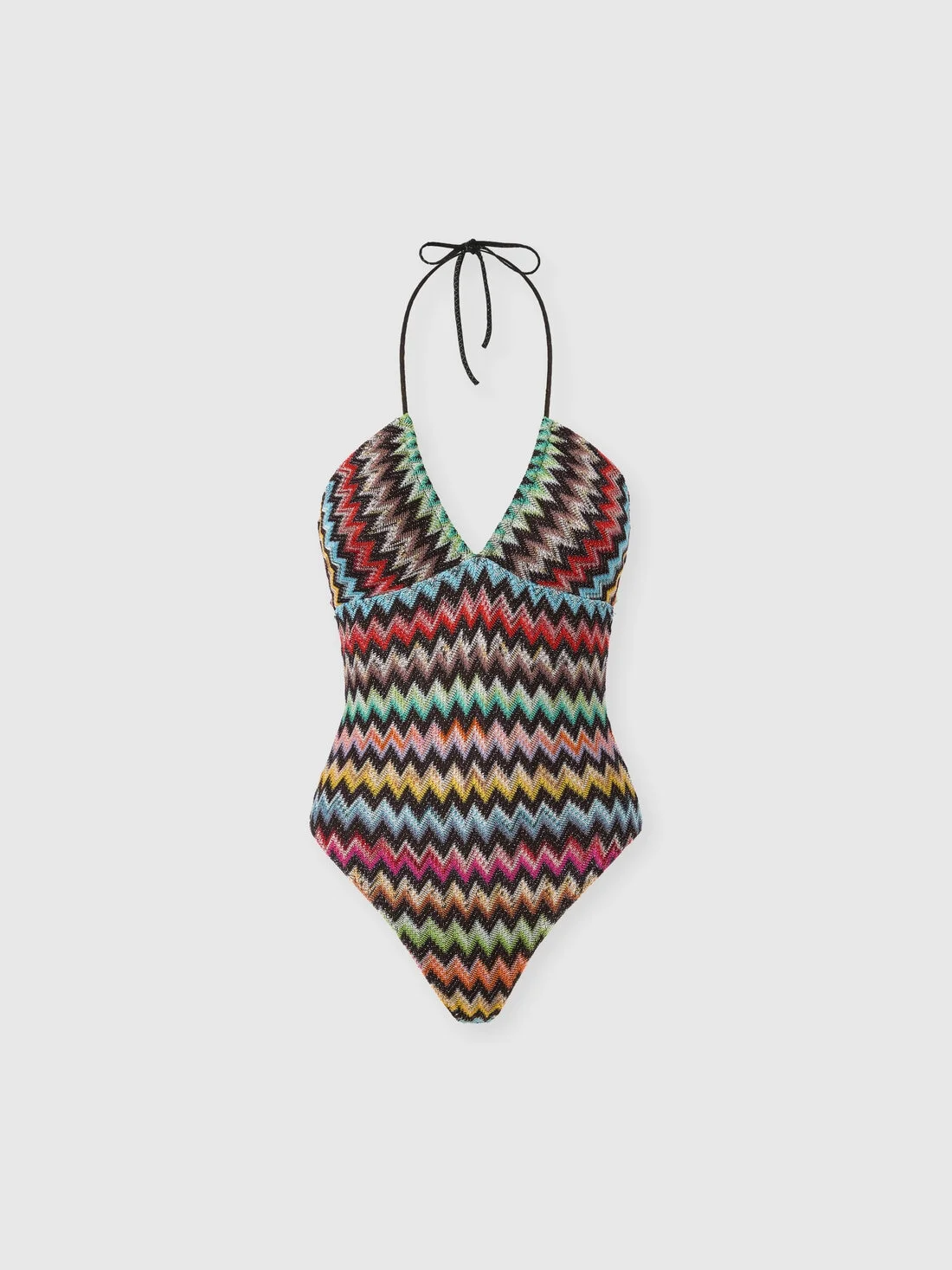 One-piece swimsuit in lamé viscose with micro zigzag pattern - 1