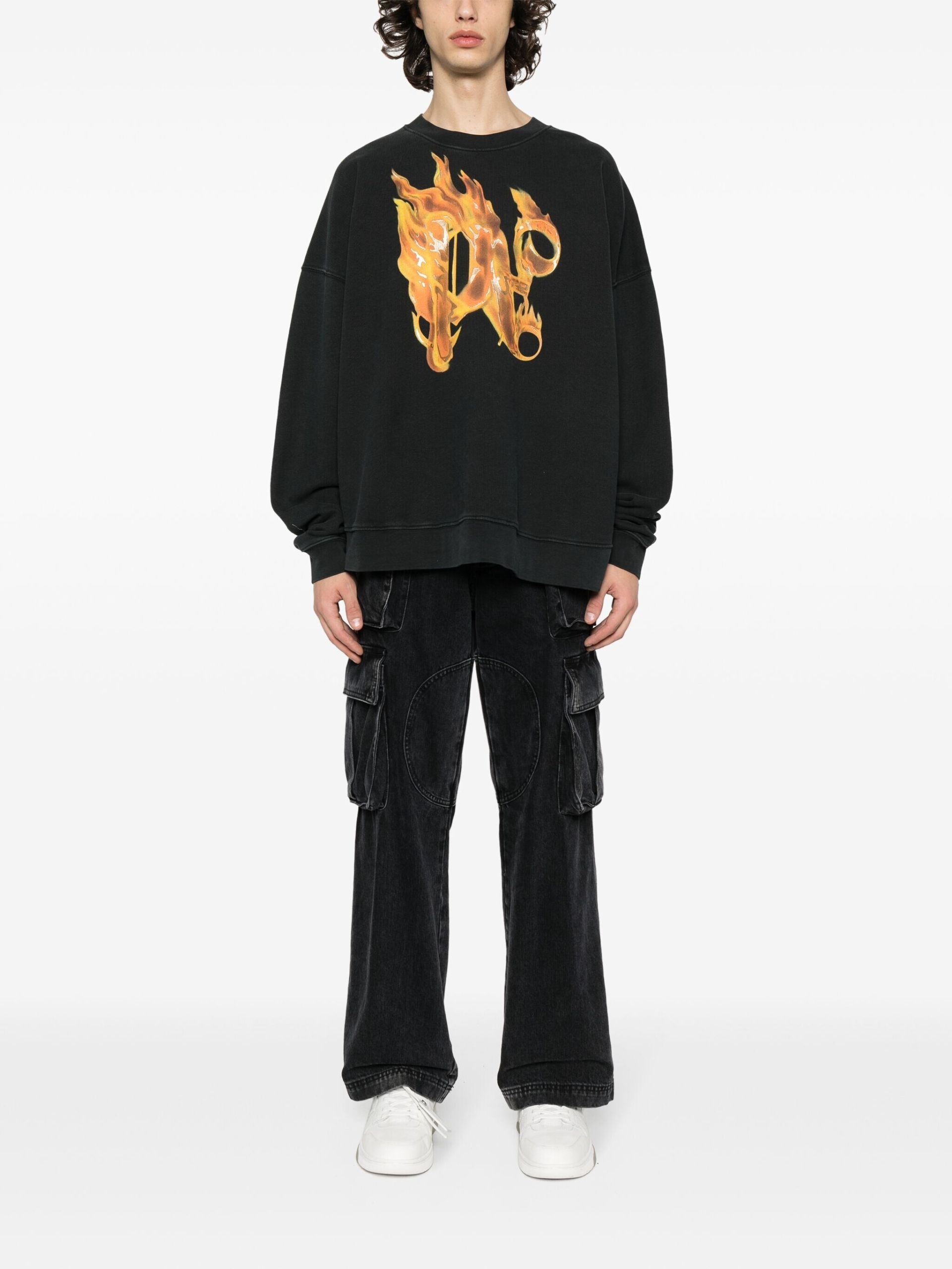 Black Burning-print cotton sweatshirt - 2