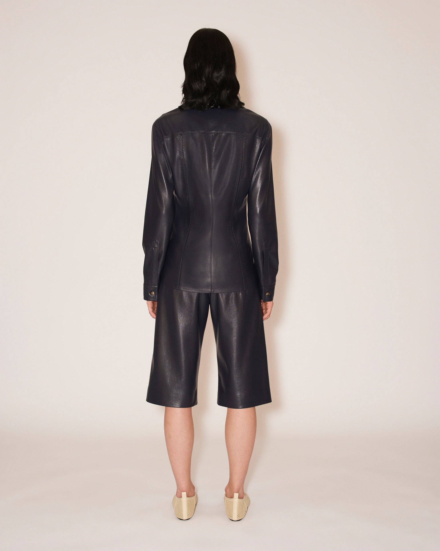 GANIT - Vegan leather shirt jacket - Navy - 4