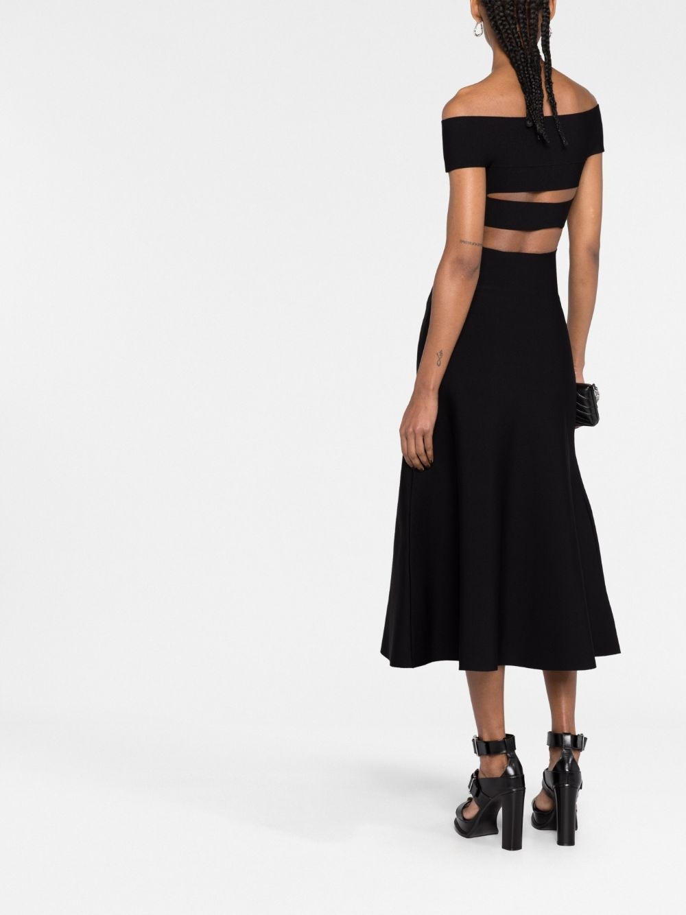 off-shoulder flared midi dress - 6