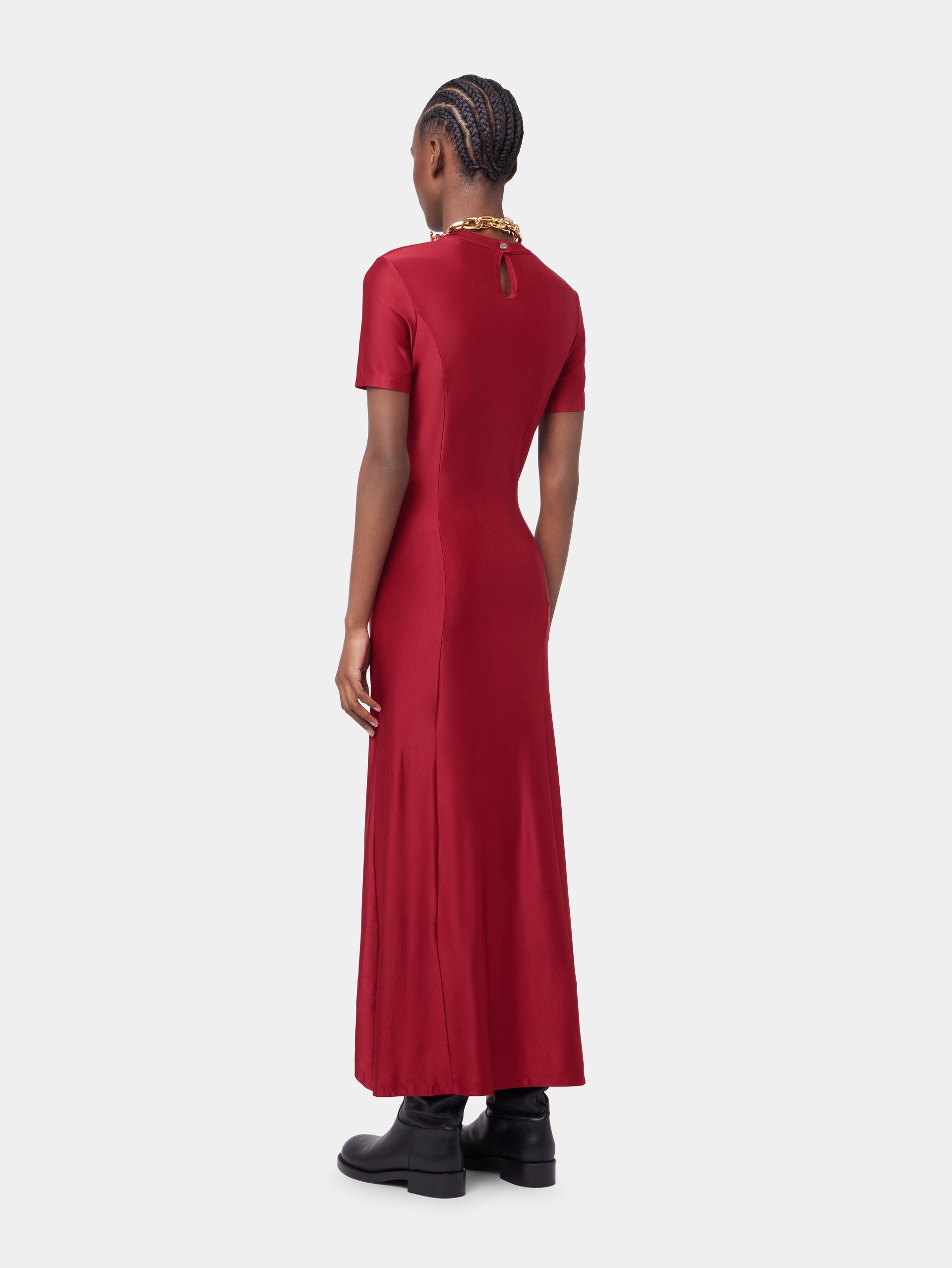 RED LONG DRAPED DRESS IN JERSEY - 4