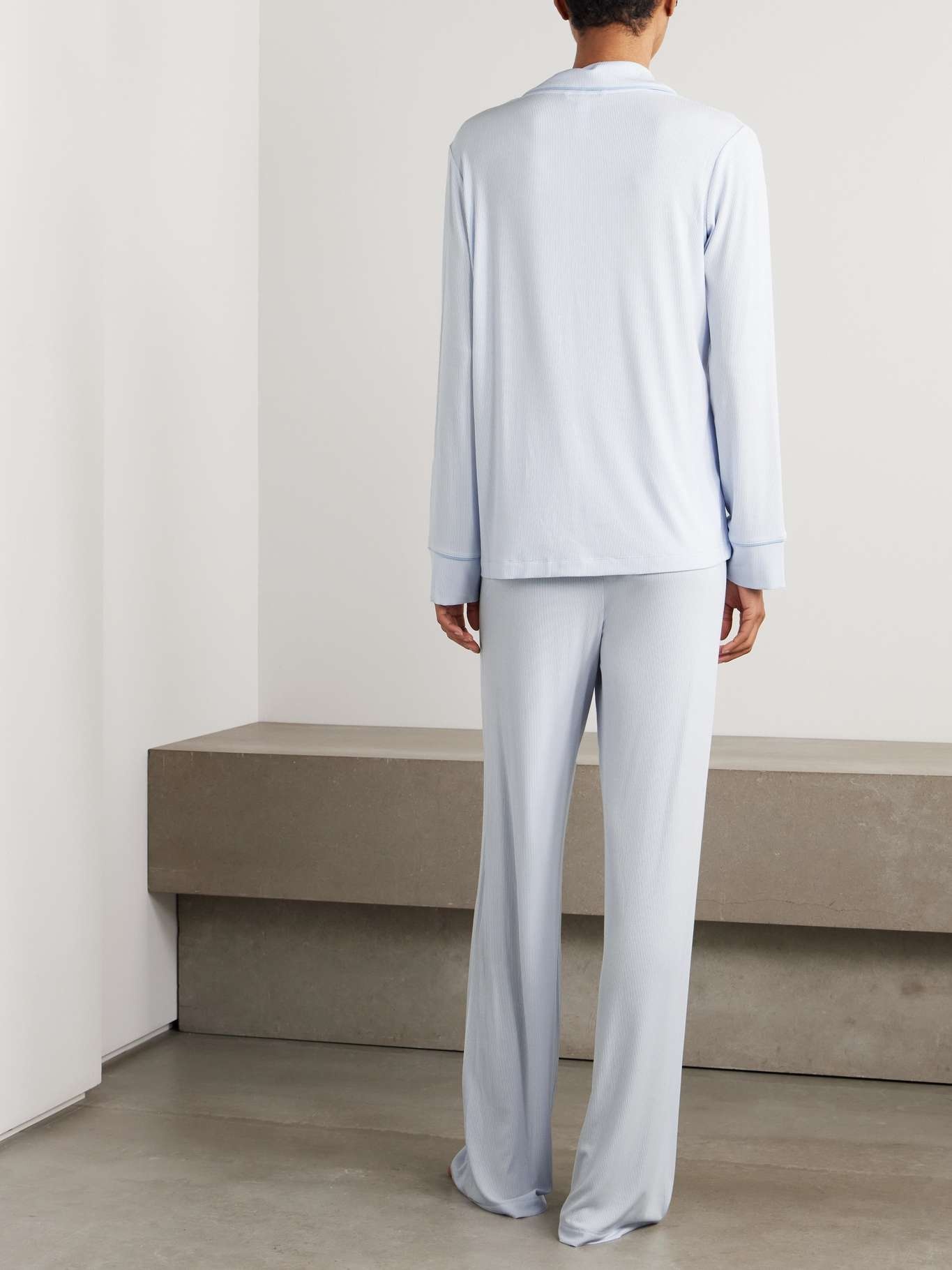 Ribbed stretch-modal jersey lounge set - Heather Grey Light blue - 3