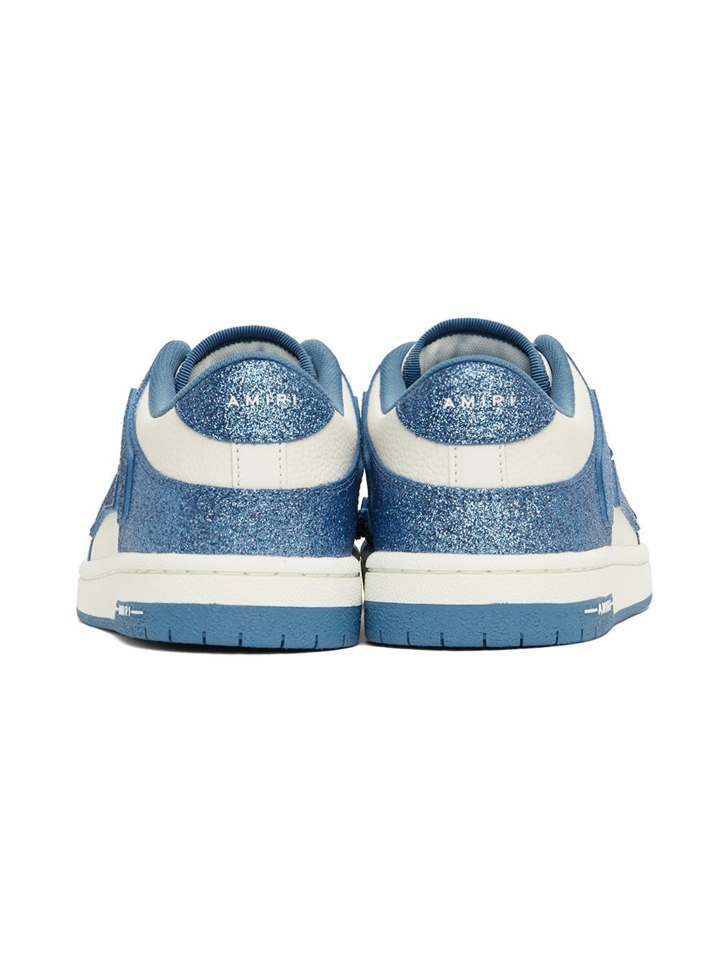 White & Blue Shimmer Skel Top Low Sneakers - 2