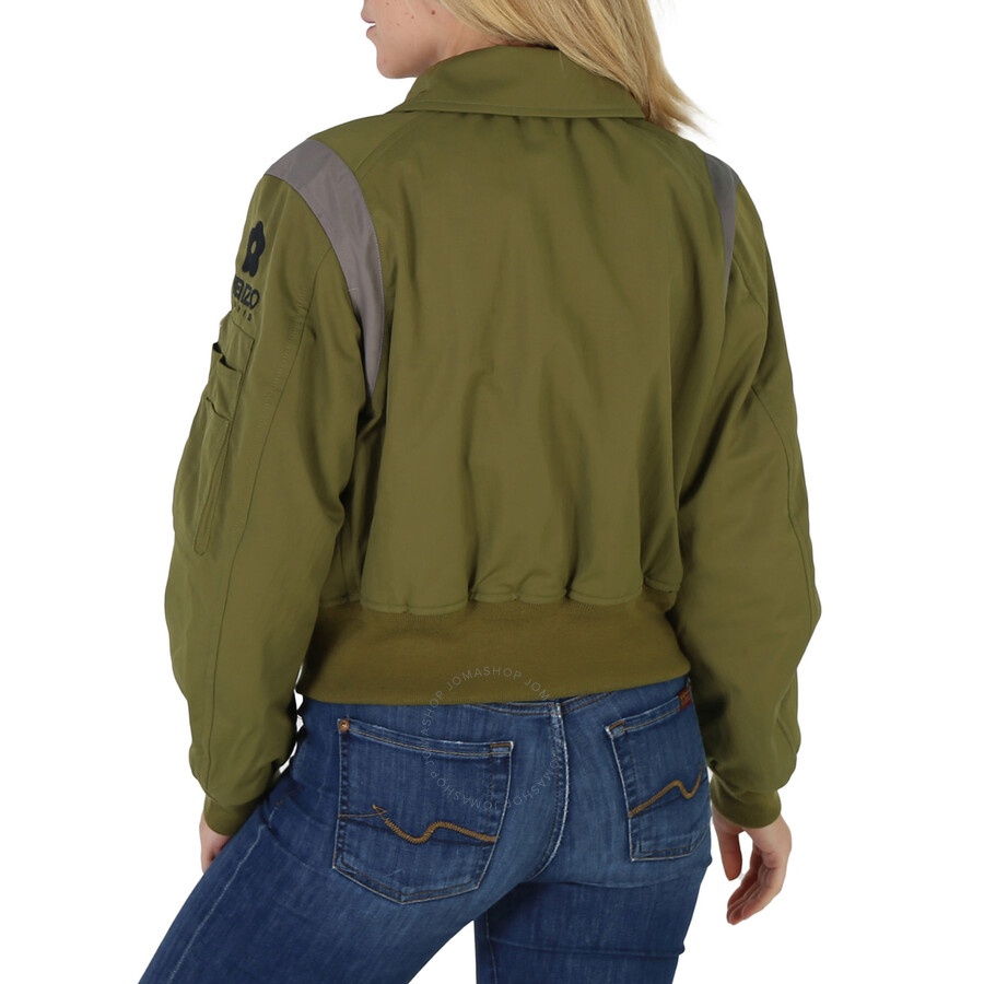 Kenzo Khaki Hana Leopard Dettail Bomber Jacket - 6