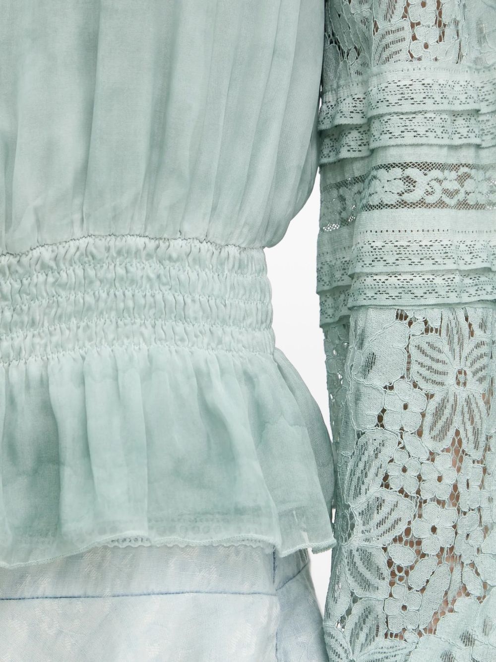 lace-trimmed smocked blouse - 5