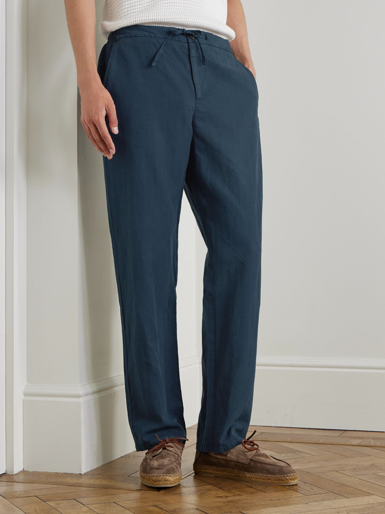 Mendes Straight-Leg Lyocell, Linen and Cotton-Blend Drawstring Trousers Navy - 3