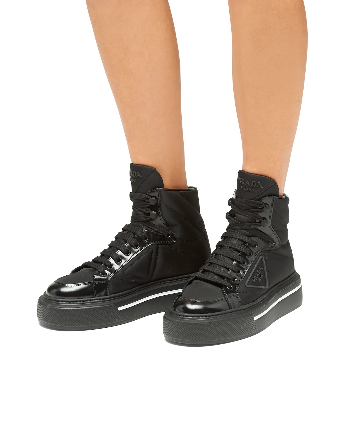 Prada Macro Re-Nylon and brushed leather high-top sneakers - 3