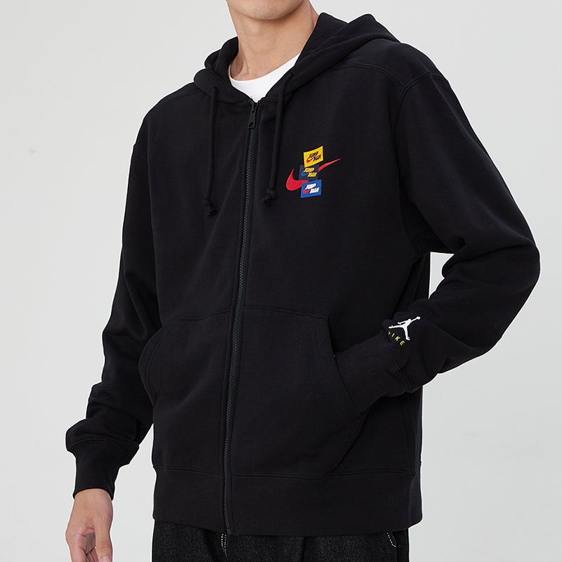 Men's Air Jordan Woven Label Logo Sports Hooded Jacket Autumn Black DH7727-010 - 6