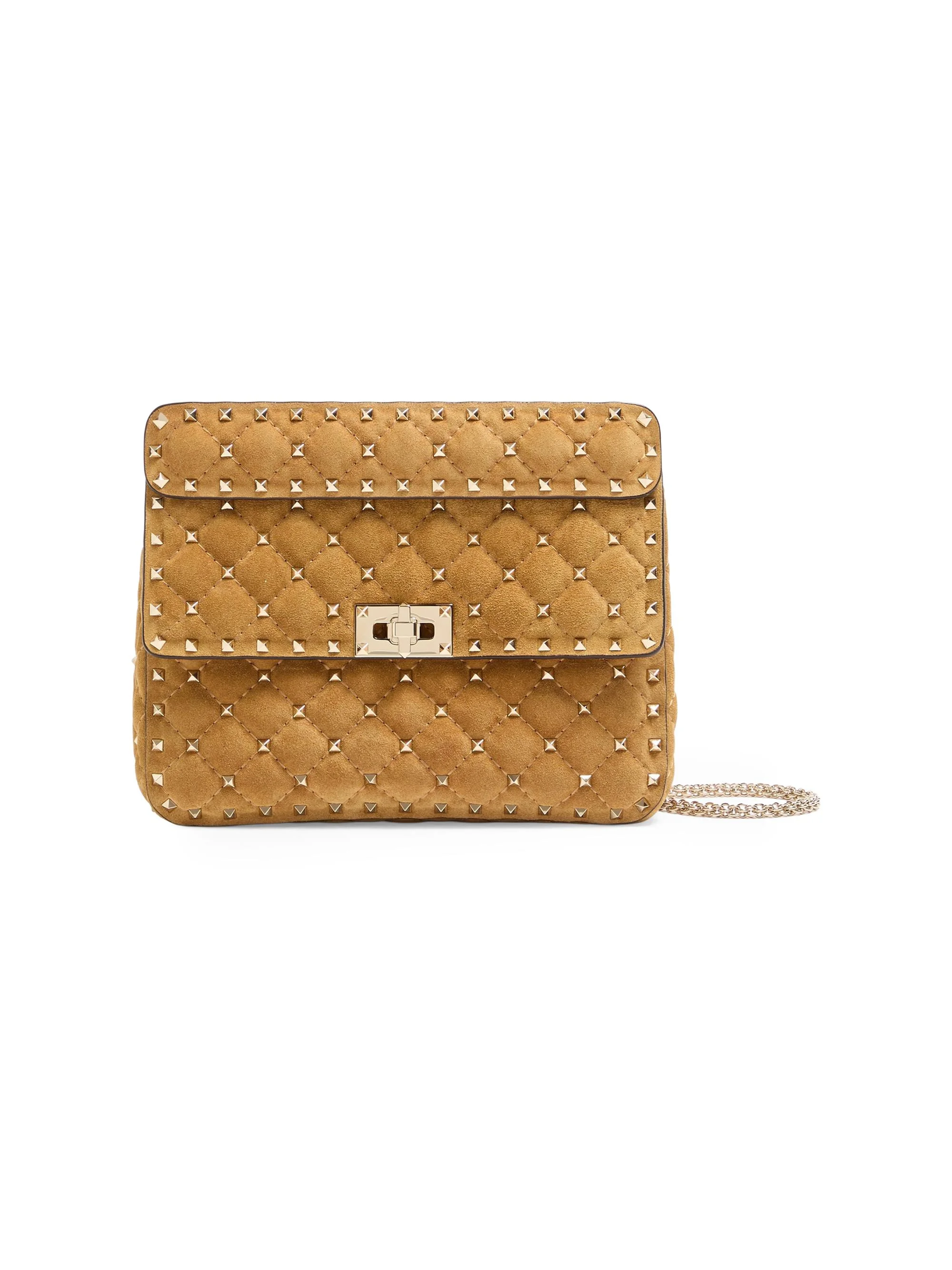 Women's Rockstud Spike Medium Suede Shoulder Bag - Havana Beige - 1