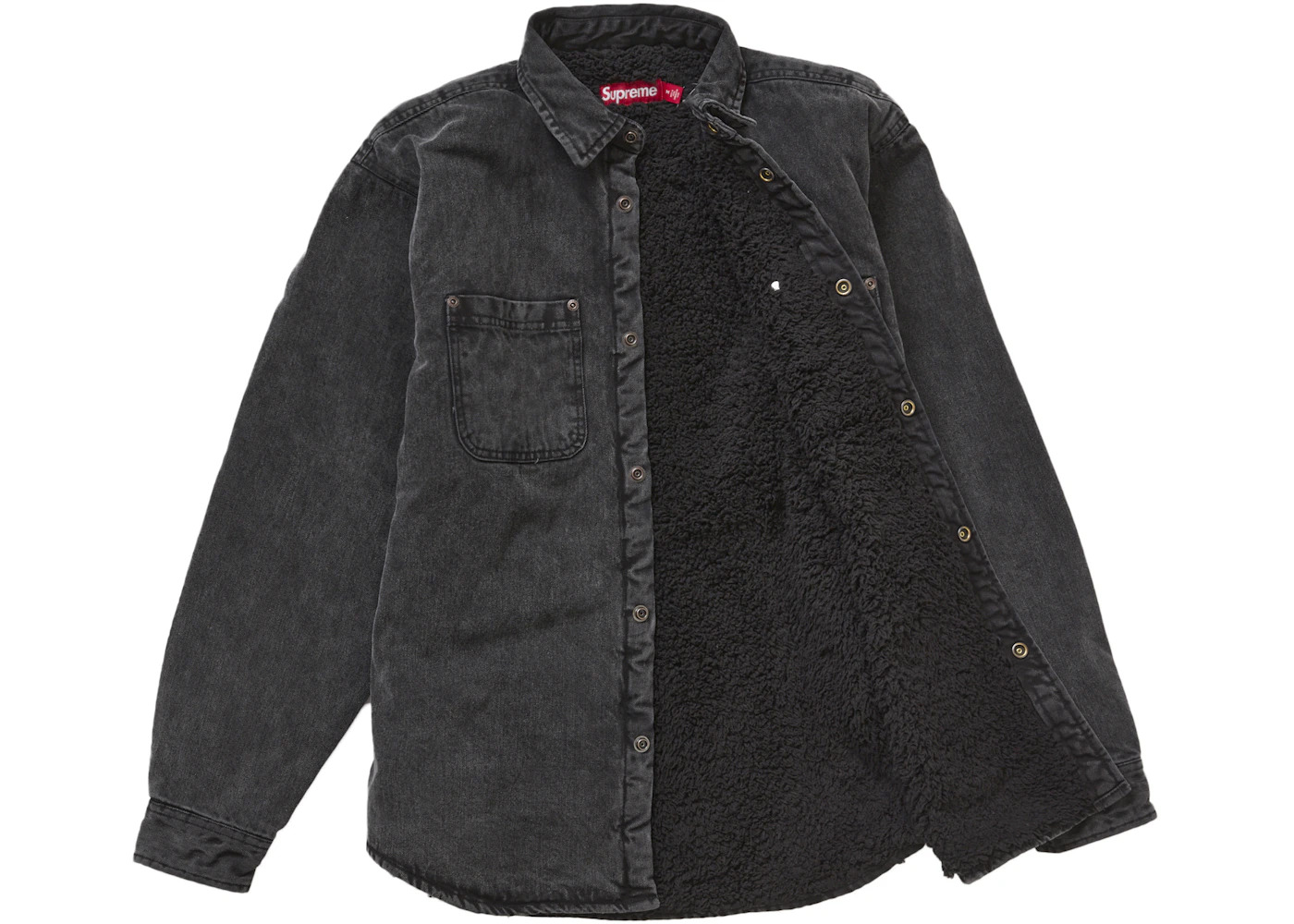 Supreme Faux Shearling Lined Work Shirt Black Denim - 2